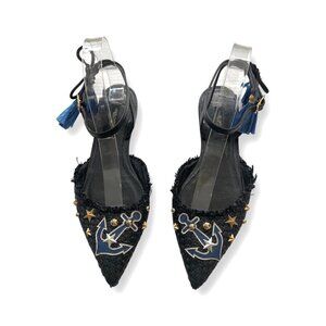 DOLCE & GABBANA Flat Studded Anchor Slingback Shoes size 37.5